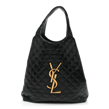 Saint Laurent Lambskin Quilted Maxi Icare Shopping Tote Black 4 of 14