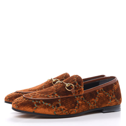 Gucci Velvet GG Monogram Horsebit Womens Jordaan Loafers 38.5 Cognac Green 3 of 11