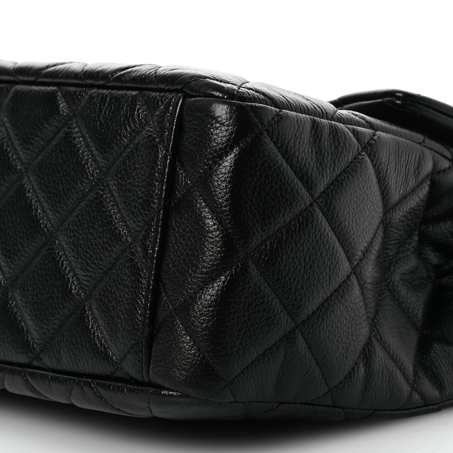 Grained Calfskin Quilted XXL Travel Flap Bag Black