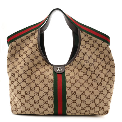 Gucci GG Monogram Web Large Giglio Tote Beige Brown 1 of 9