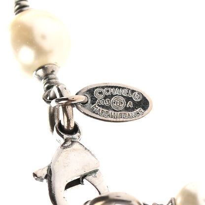 Chanel Crystal Pearl CC Long Necklace Silver 5 of 6