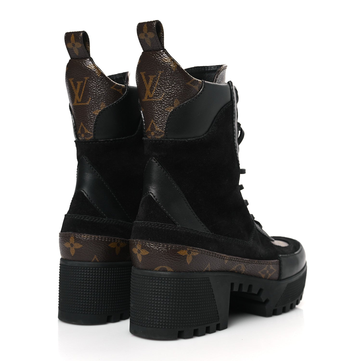 Louis Vuitton Suede Calfskin Monogram Laureate Platform Desert Boots 36 Black 4 of 9