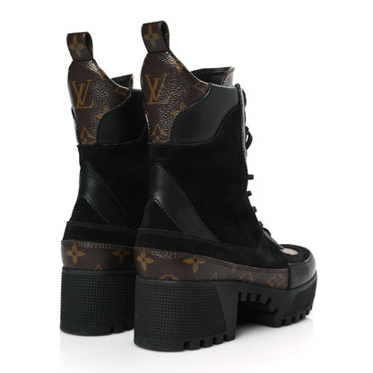 Louis Vuitton Suede Calfskin Monogram Laureate Platform Desert Boots 36 Black 4 of 9