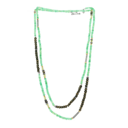 David Yurman Sterling Silver 18K Yellow Gold Chrysoprase Peridot Pyrite Bead Necklace 3 of 5