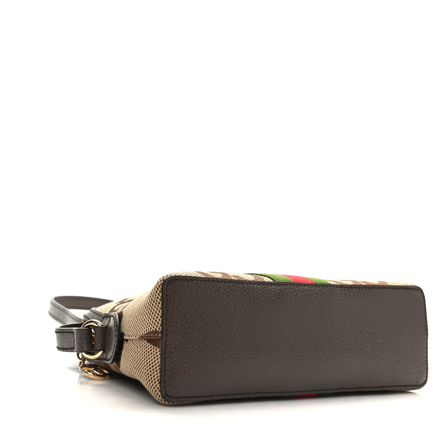 Gucci Monogram Jumbo GG Textured Dollar Calfskin Web Small Ophidia Dome Shoulder Bag Camel Ebony New Acero 4 of 9