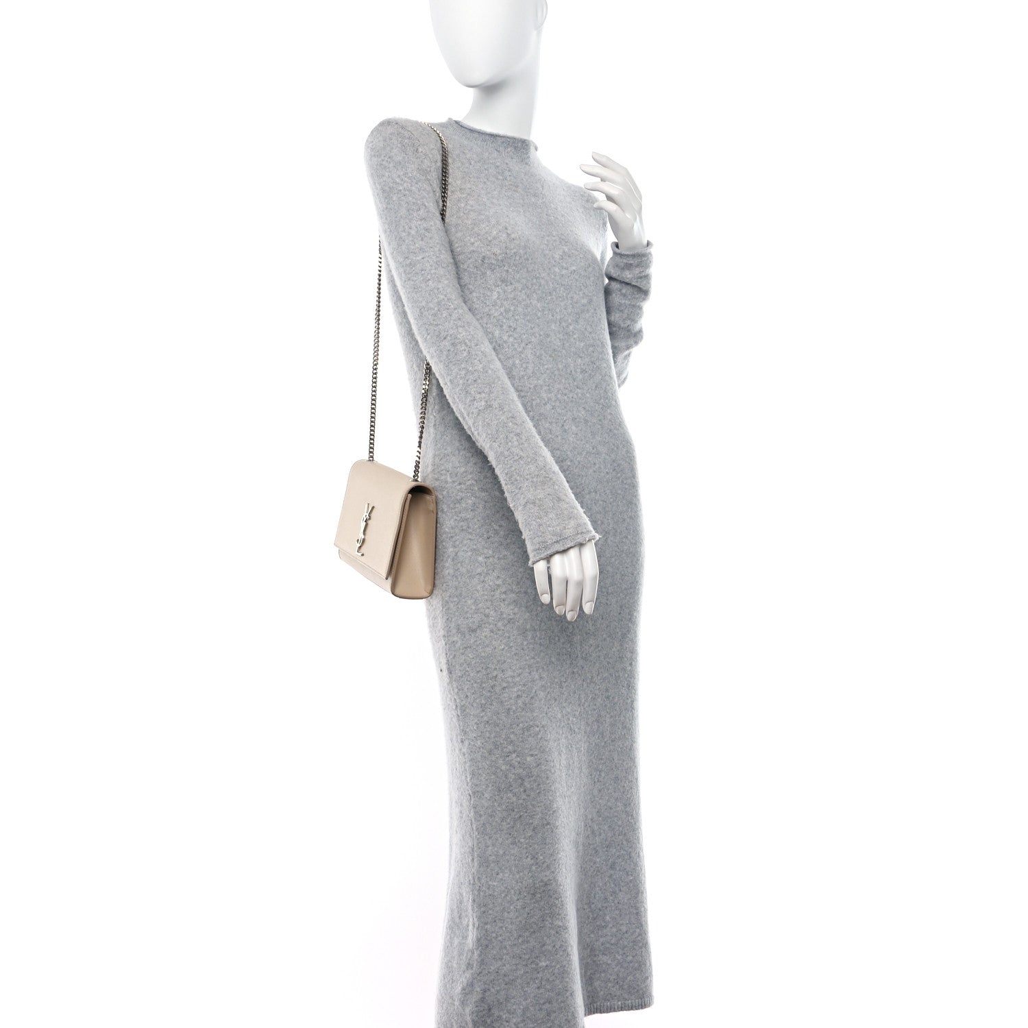 Saint Laurent Grain De Poudre Medium Monogram Kate Satchel Nude Powder 2 of 10