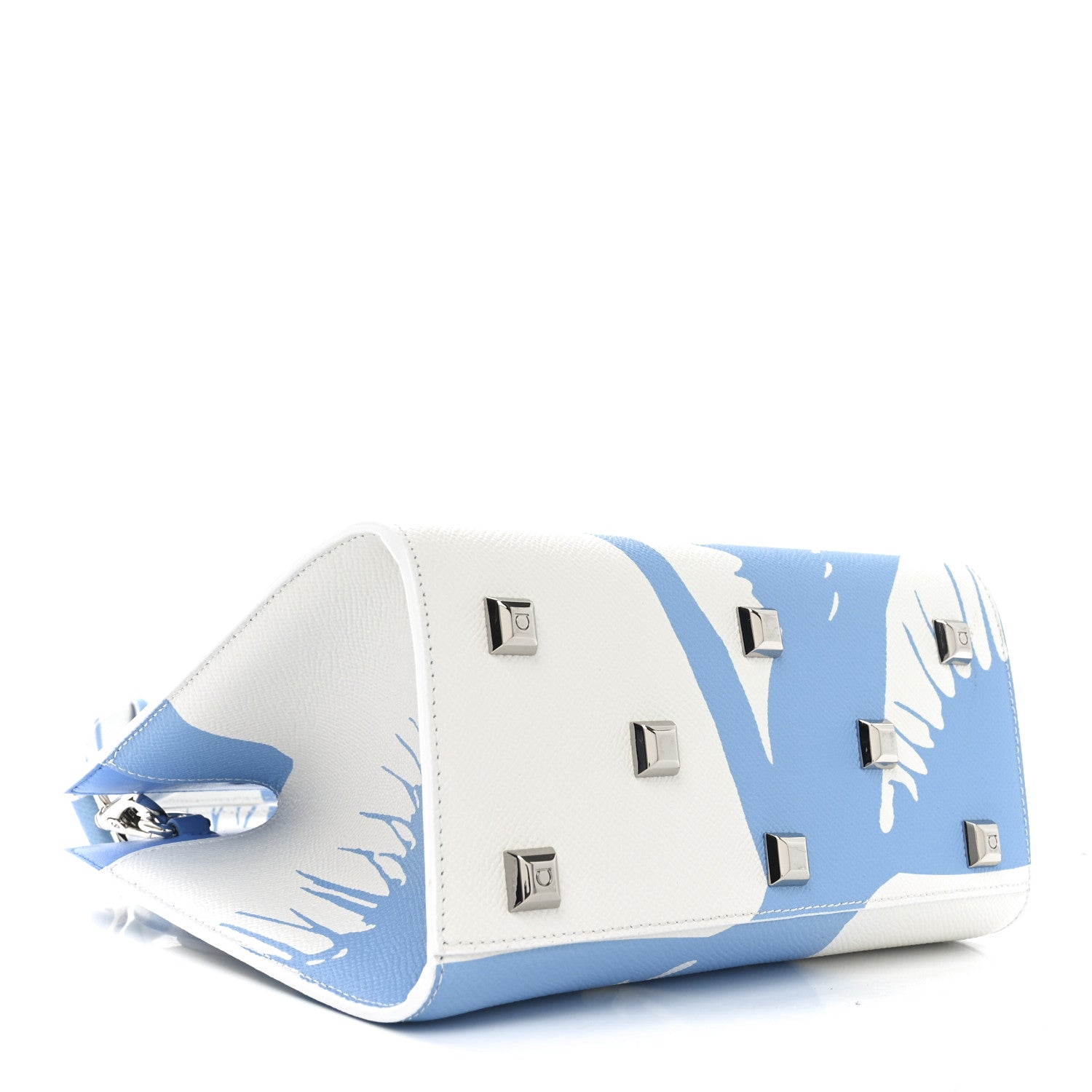Salvatore Ferragamo Calfskin Print Mini The Studio Bag White Blue 4 of 10