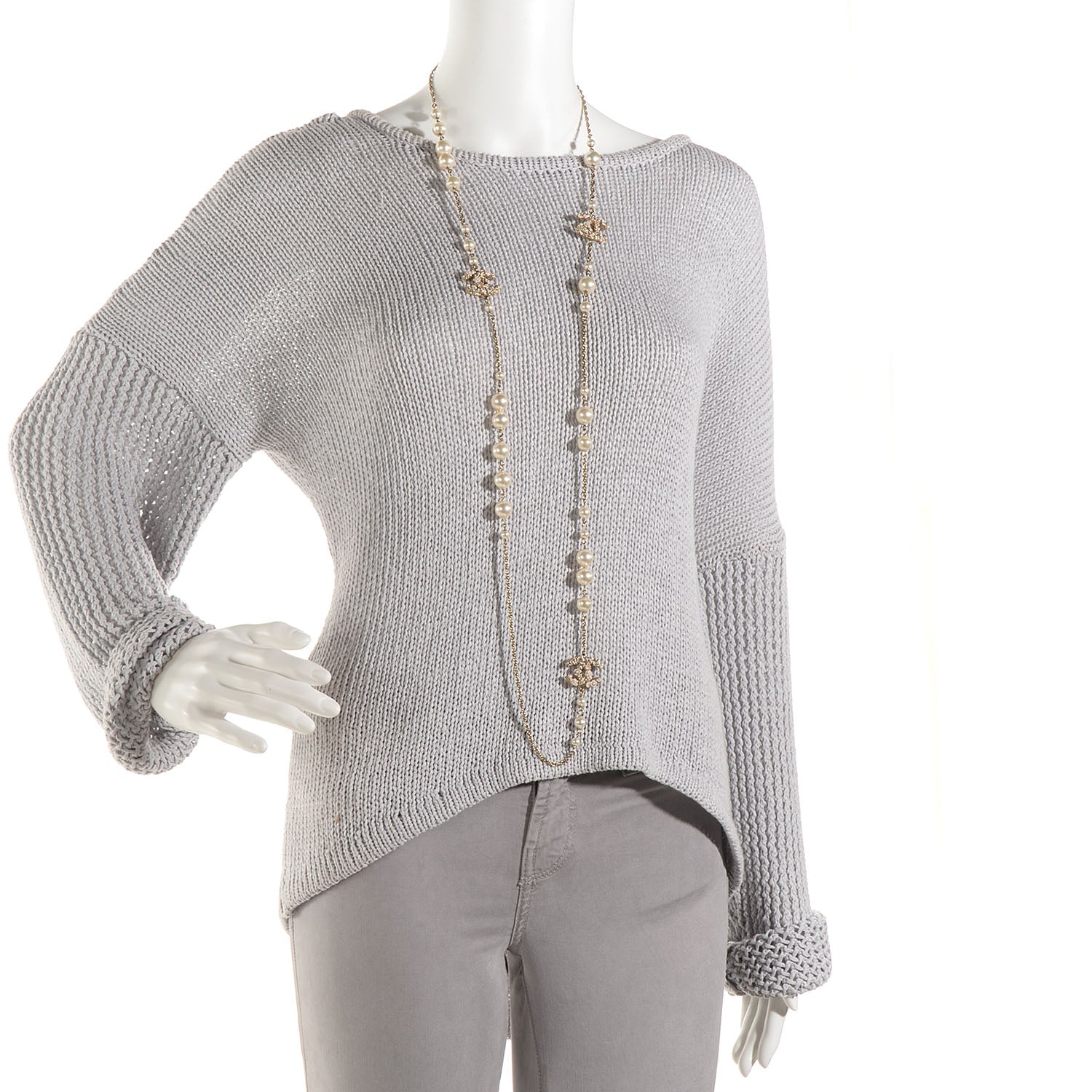 Chanel Pearl Crystal Enamel Camellia CC Long Necklace Light Gold 2 of 4