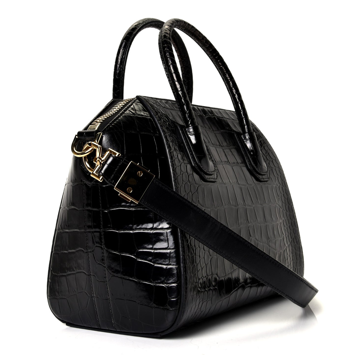 Calfskin Crocodile Embossed Small Antigona Black