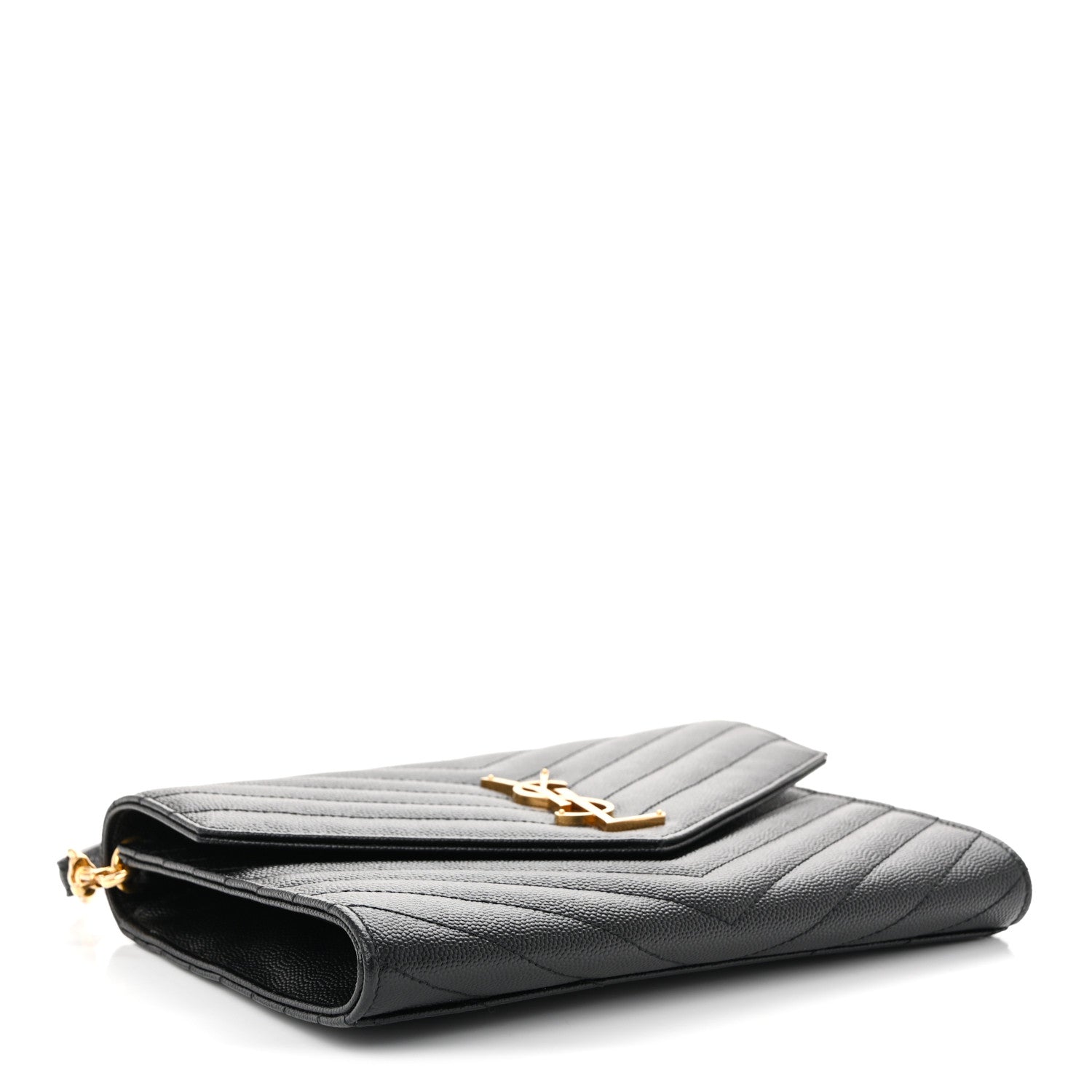 Saint Laurent Grain De Poudre Matelasse Chevron Monogram Envelope Clutch Black 4 of 11