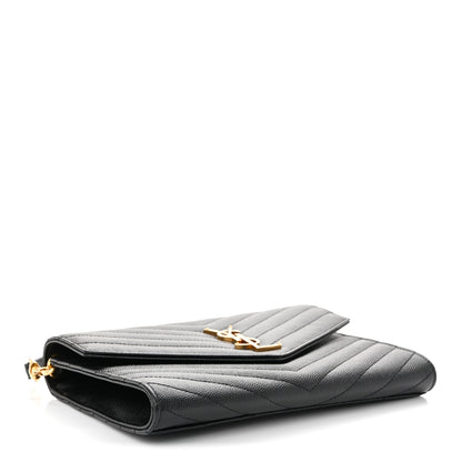 Saint Laurent Grain De Poudre Matelasse Chevron Monogram Envelope Clutch Black 4 of 11