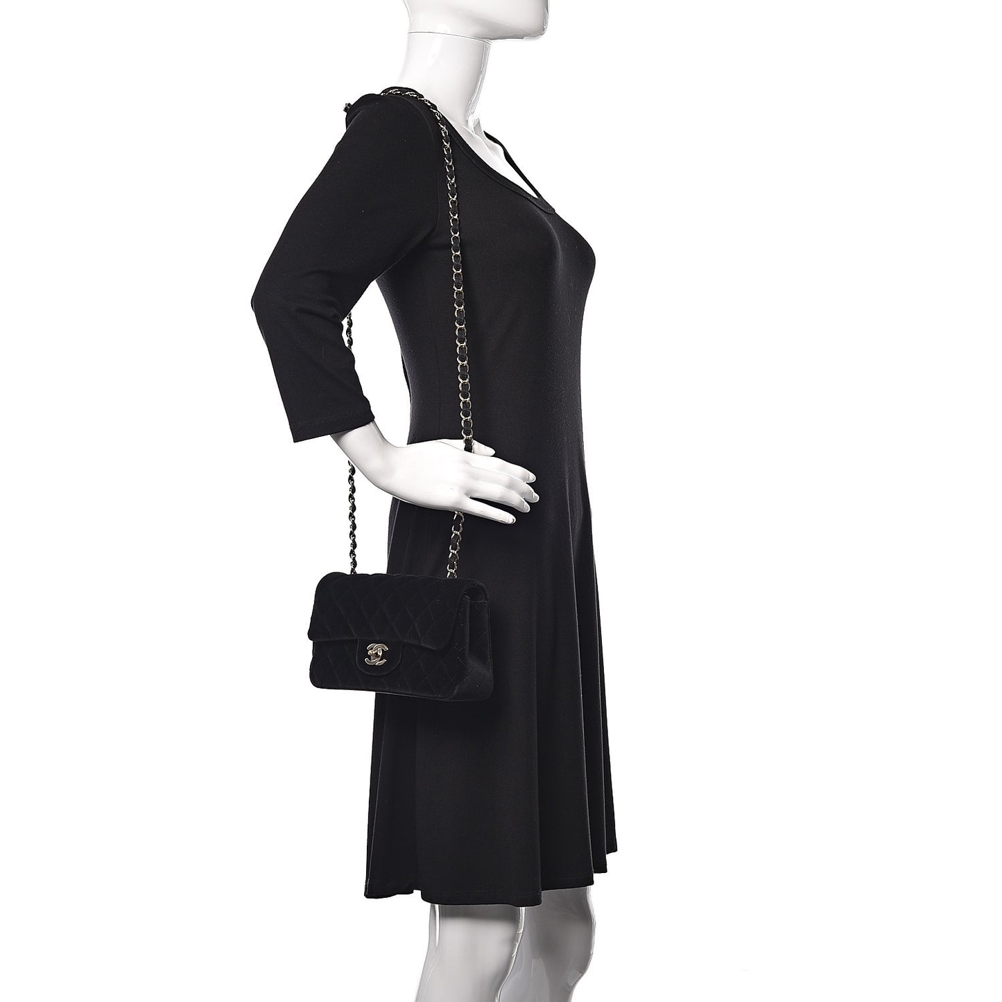 Velvet Quilted Mini Rectangular Flap Black