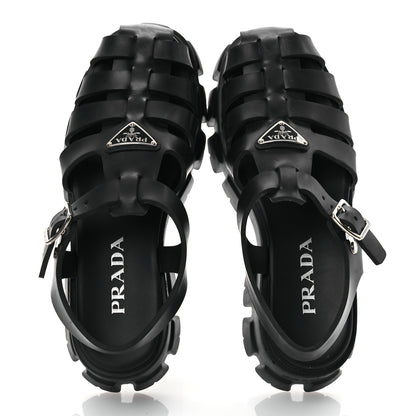 Prada Foam Rubber Triangle Logo Monolith 55mm Cage Sandals 40 Black 2 of 13