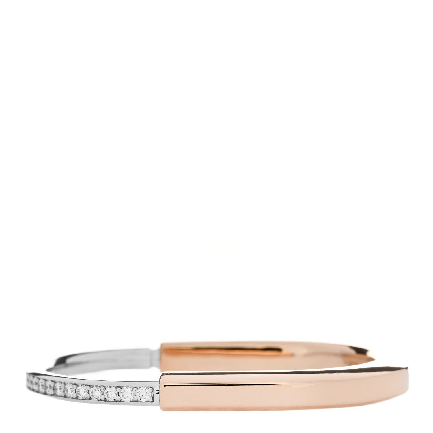 Tiffany 18K Rose White Gold Diamond Tiffany Lock Half Pave Bangle Bracelet 1 of 4
