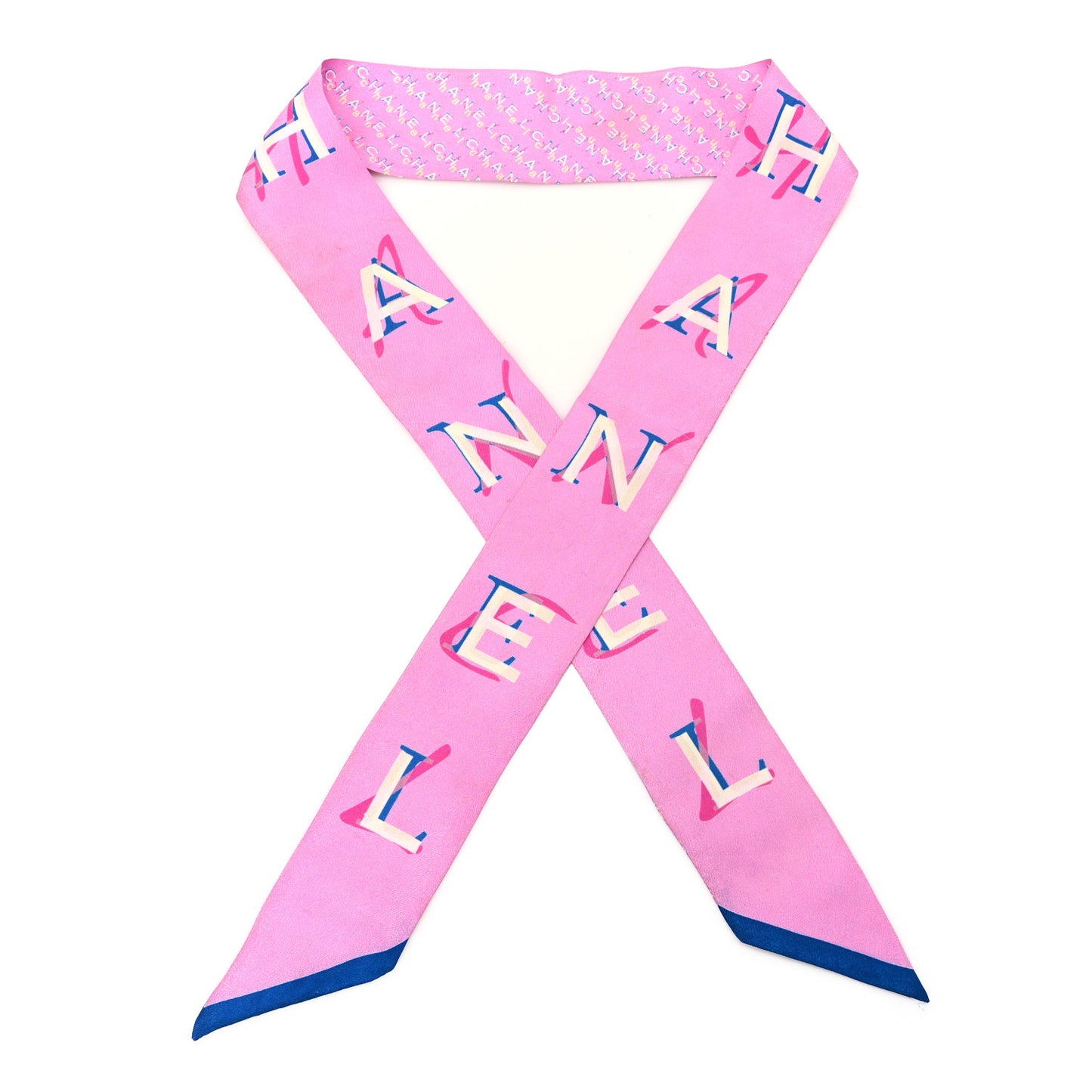 Silk Twill Slim Bandeau Scarf Fuchsia White