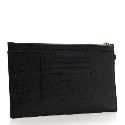 Saint Laurent Grain De Poudre Chevron Monogram Large Bill Pouch Black 3 of 7