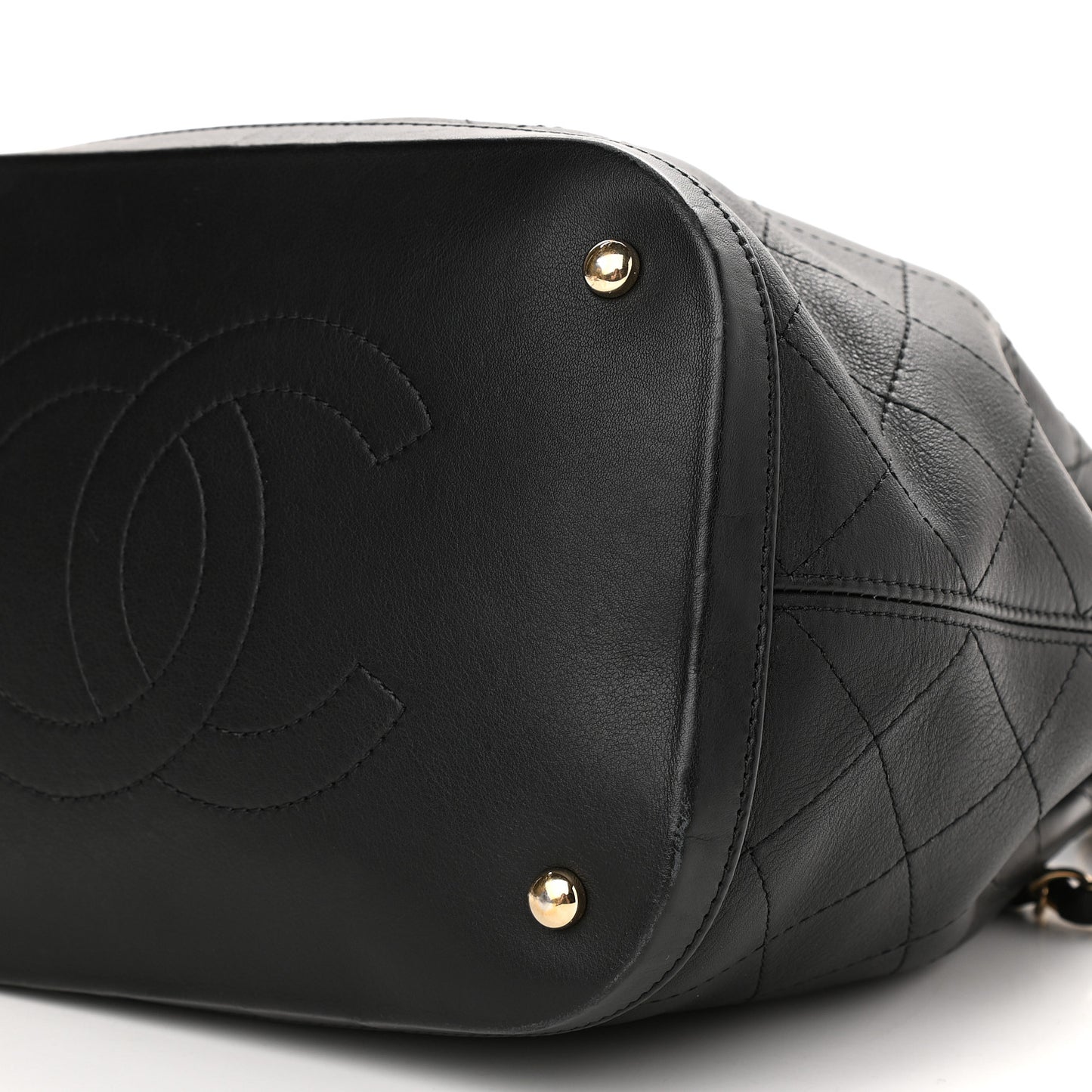 Calfskin Stitched Chain Top Handle Bucket Bag Black