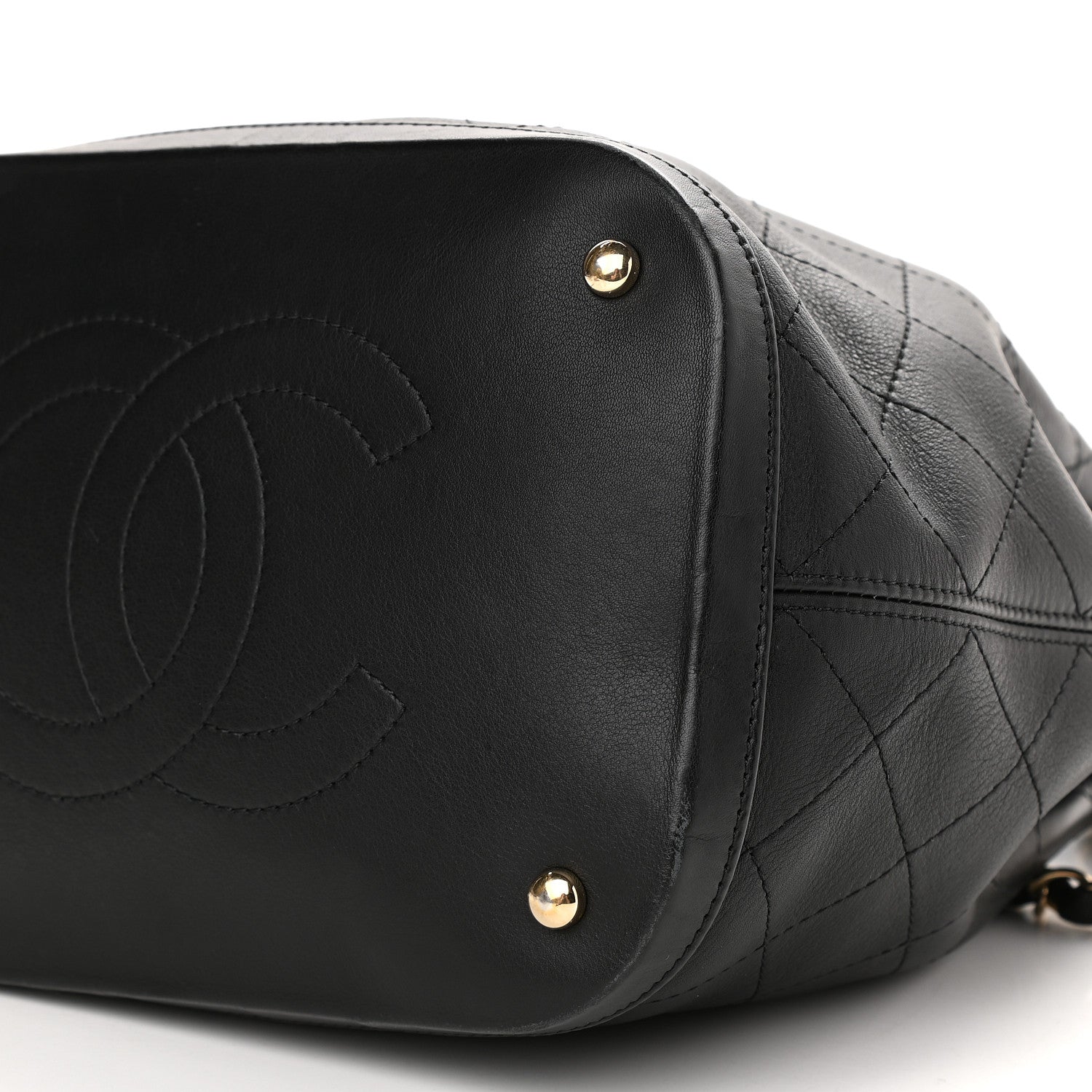 Chanel Calfskin Stitched Chain Top Handle Bucket Bag Black 9 of 9