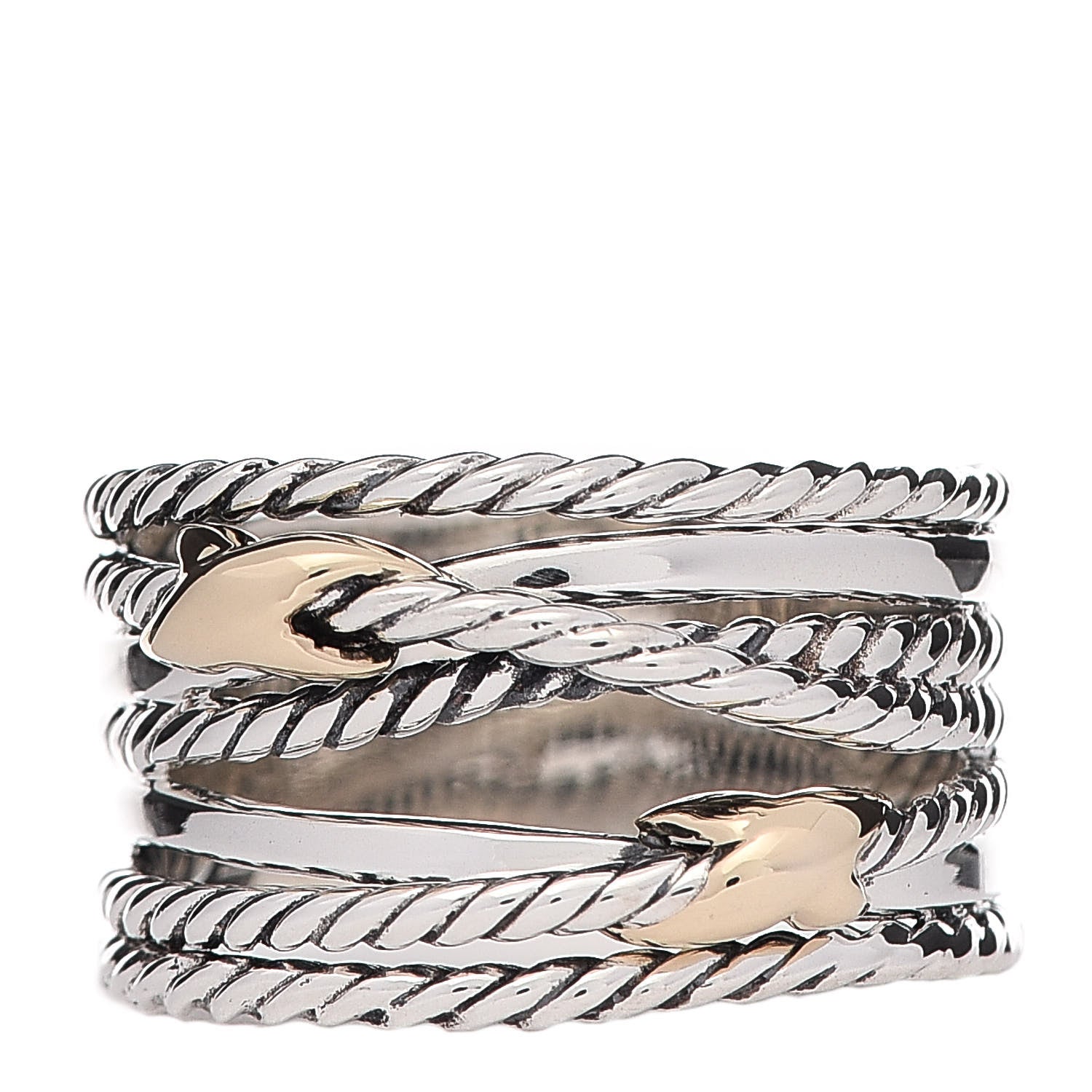 David Yurman Sterling Silver 18K Yellow Gold Double X Crossover Ring 57 8 1 of 4
