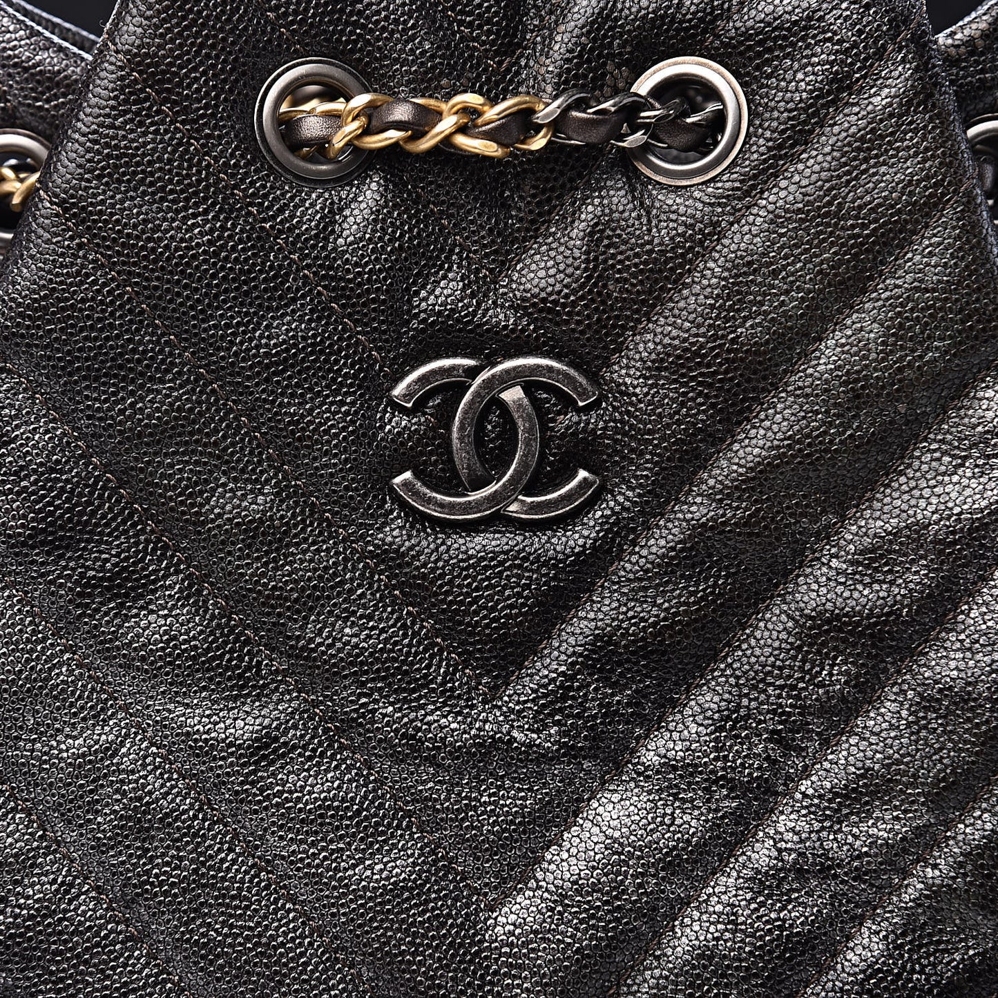 Metallic Grained Goatskin Gabrielle Backpack Dark Silver Gold