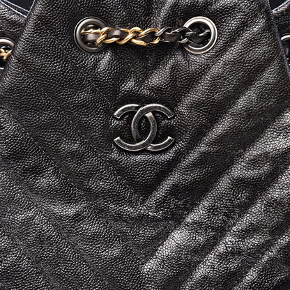 Chanel Metallic Grained Goatskin Gabrielle Backpack Dark Silver Gold 10 of 11