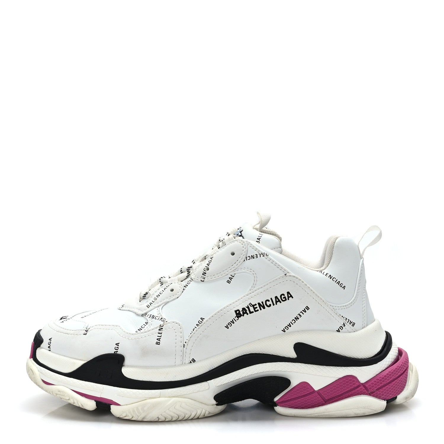Balenciaga Technical Fabric Allover Logo Mens Triple S Sneakers 44 White Black Pink 1 of 9