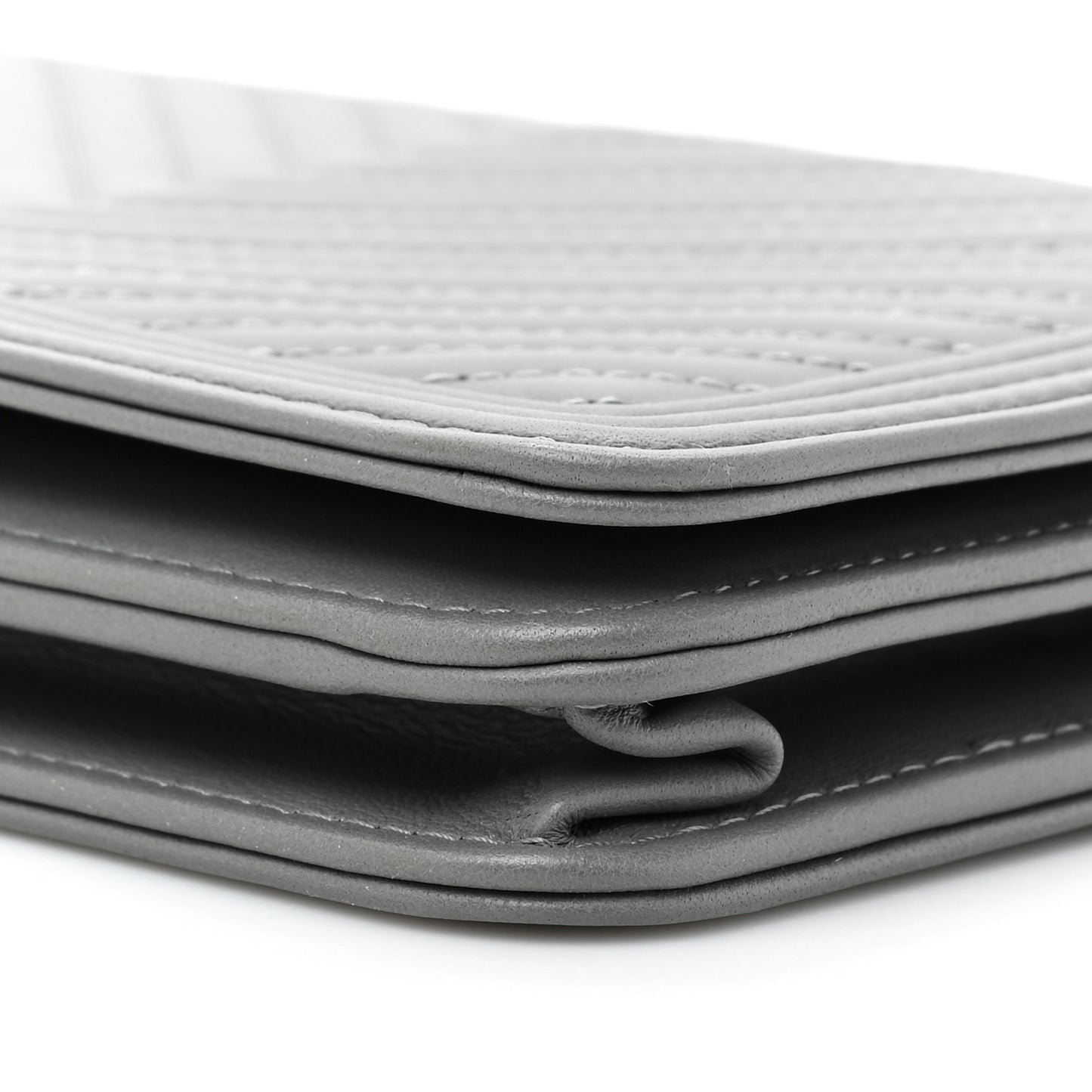 Calfskin Chevron Quilted Boy Wallet On Chain WOC Grey
