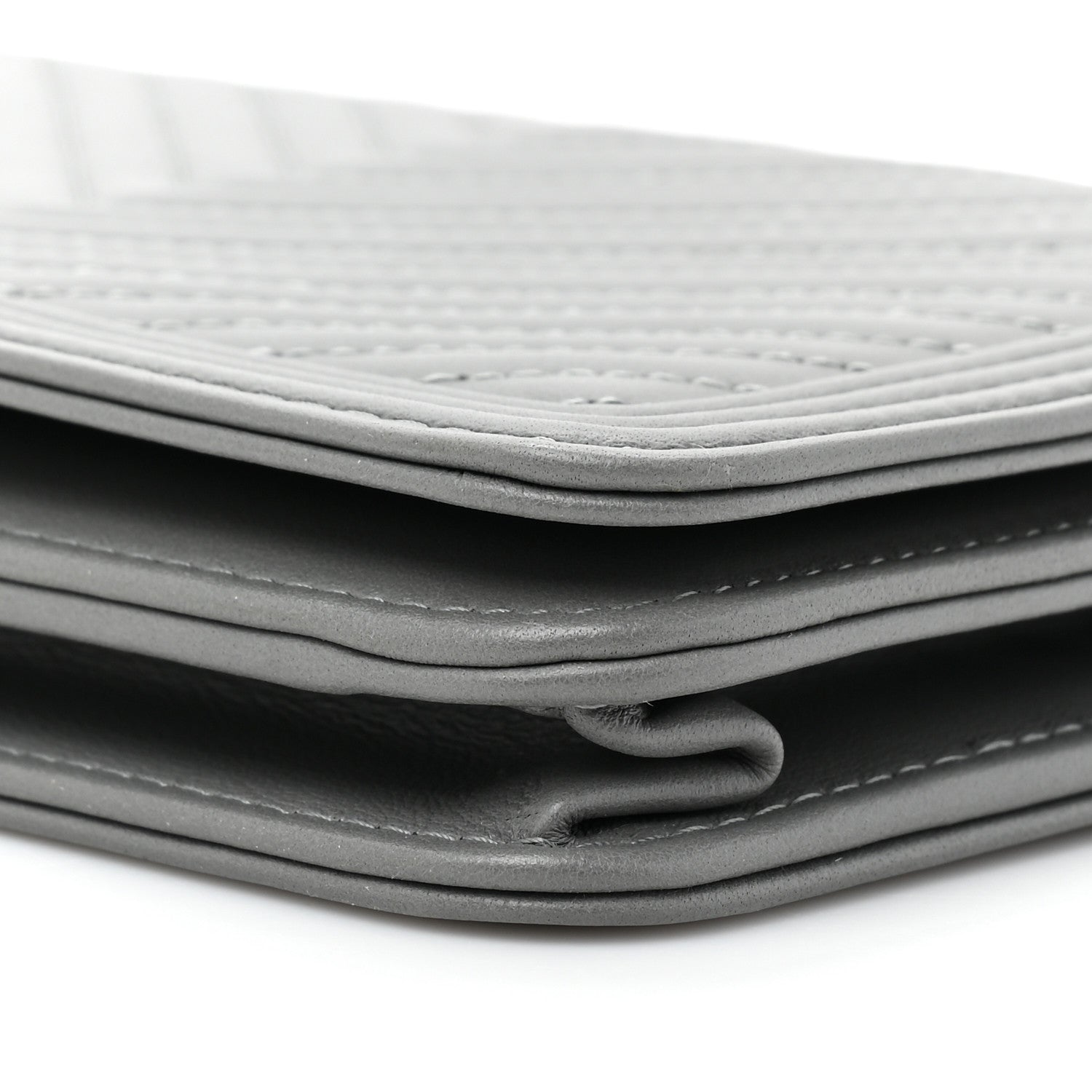 Chanel Calfskin Chevron Quilted Boy Wallet On Chain WOC Grey 12 of 14