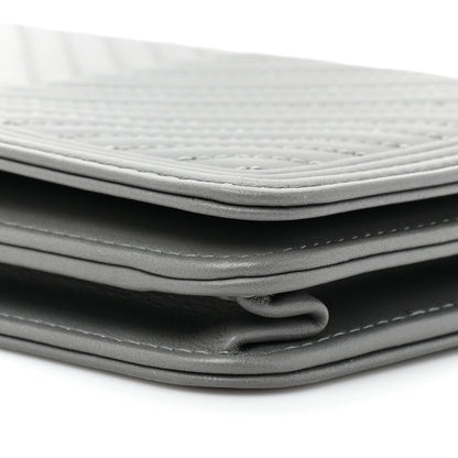 Chanel Calfskin Chevron Quilted Boy Wallet On Chain WOC Grey 12 of 14