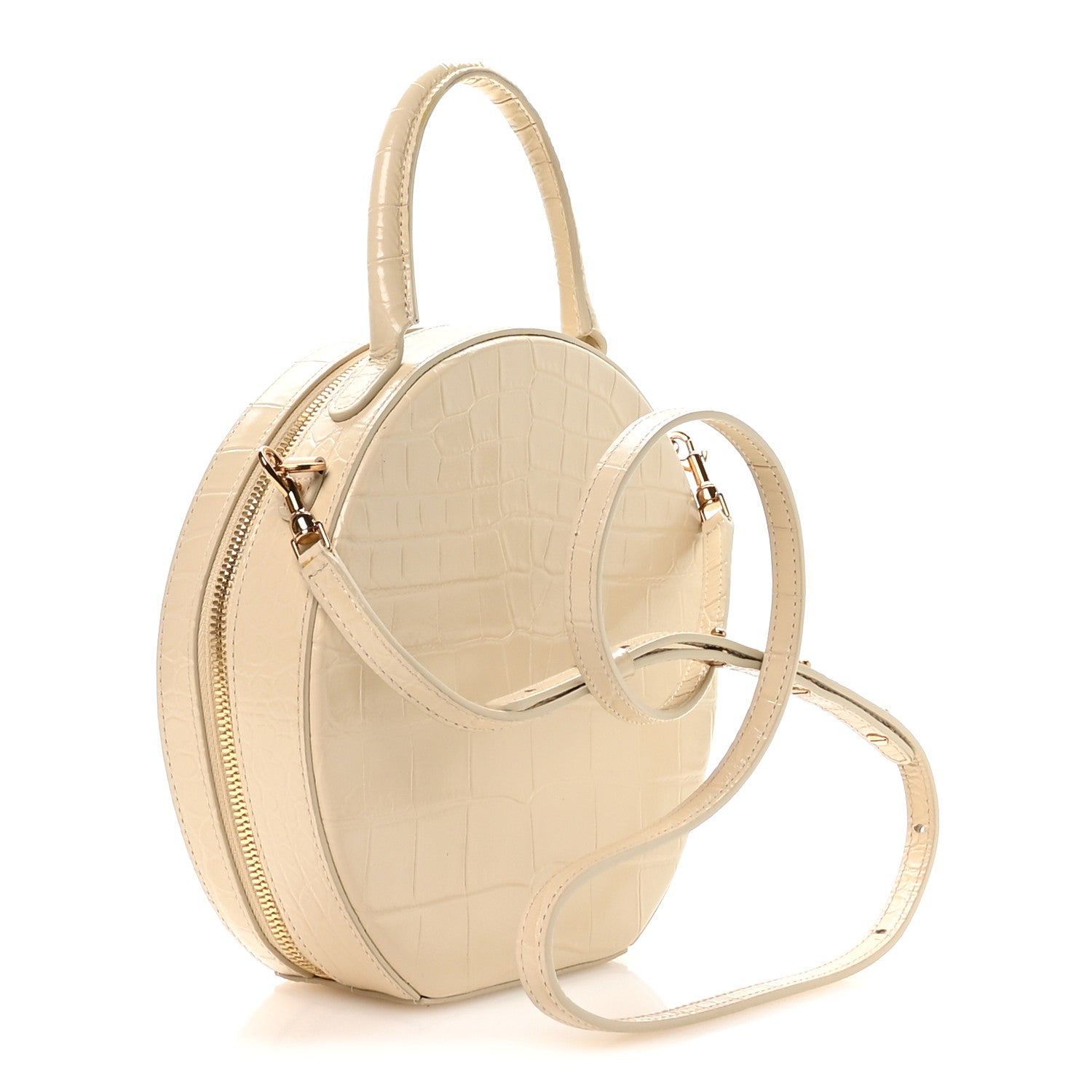 Mansur Gavriel Calfskin Crocodile Embossed Circle Crossbody Bag Dune 3 of 9