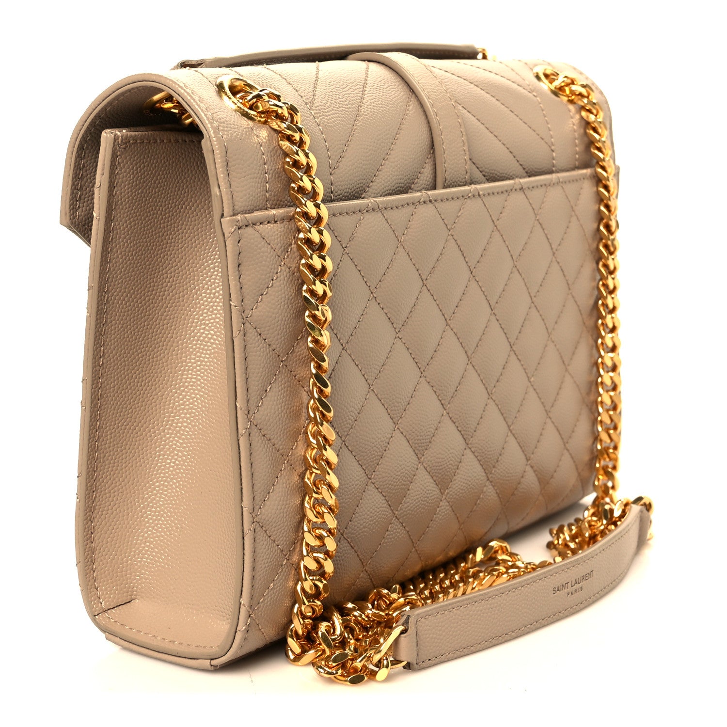 Saint Laurent Grain De Poudre Textured Mixed Matelasse Medium Triquilt Monogram Satchel Dark Latte 3 of 12