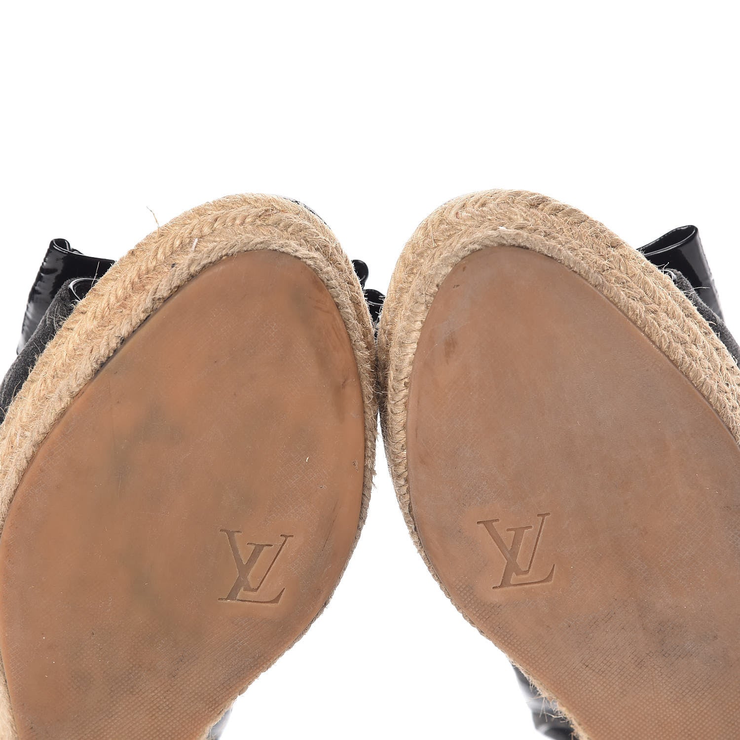 Louis Vuitton Denim Patent Monogram Bow Espadrille Wedges 38.5 Black 20 of 23
