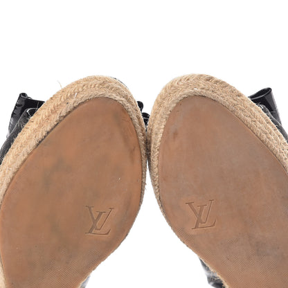 Louis Vuitton Denim Patent Monogram Bow Espadrille Wedges 38.5 Black 20 of 23