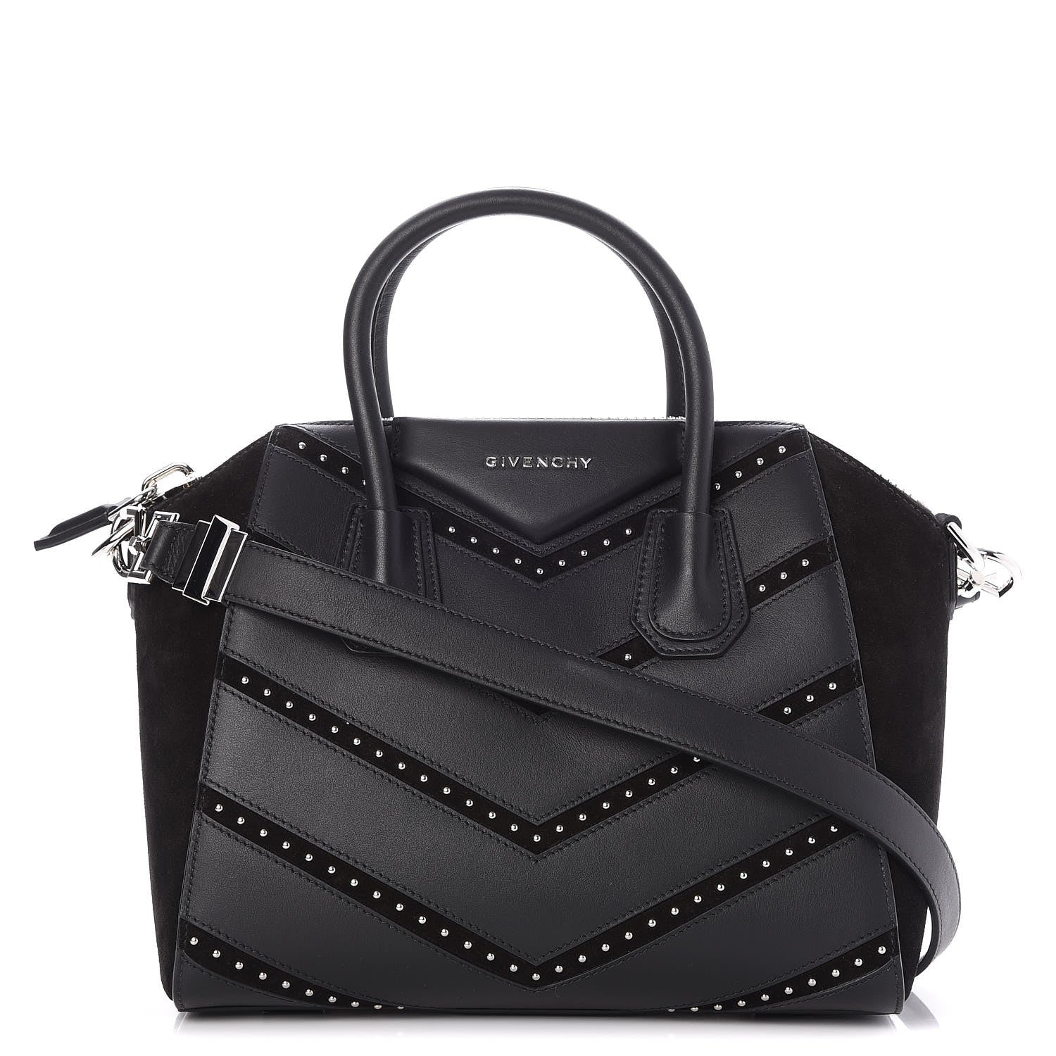 Givenchy Calfskin Suede Small Studded Chevron Antigona Black 1 of 7