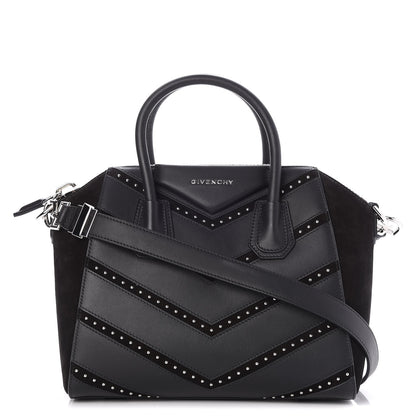 Givenchy Calfskin Suede Small Studded Chevron Antigona Black 1 of 7