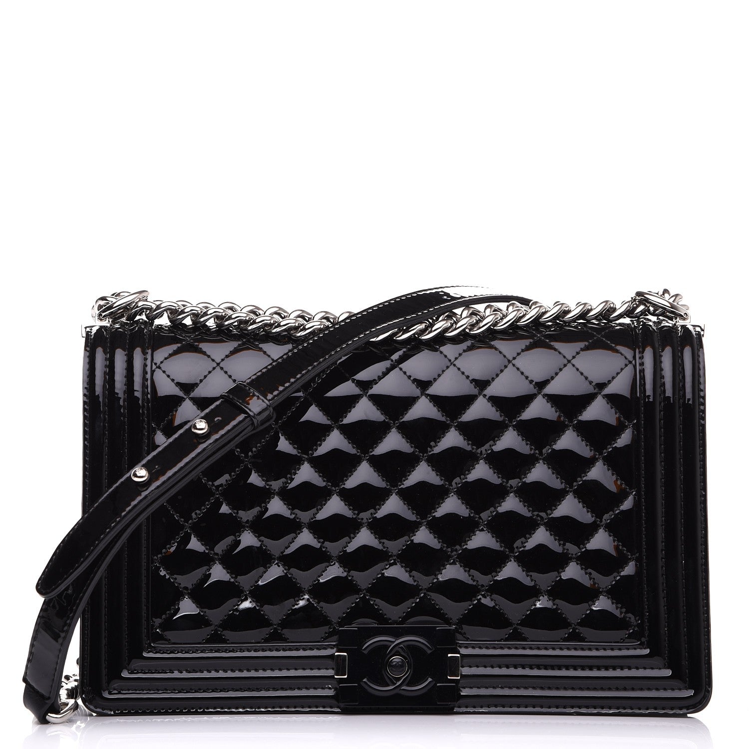 Chanel Patent Calfskin Quilted New Medium Plexiglass Boy Flap Black 1 of 8