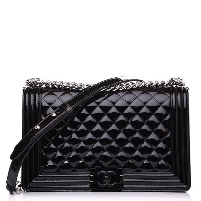 Chanel Patent Calfskin Quilted New Medium Plexiglass Boy Flap Black 1 of 8
