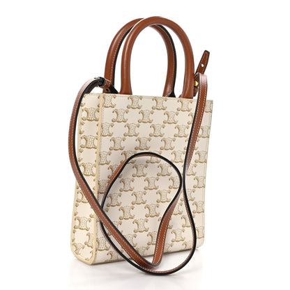 Celine Triomphe Canvas Calfskin Mini Vertical Cabas White 3 of 8