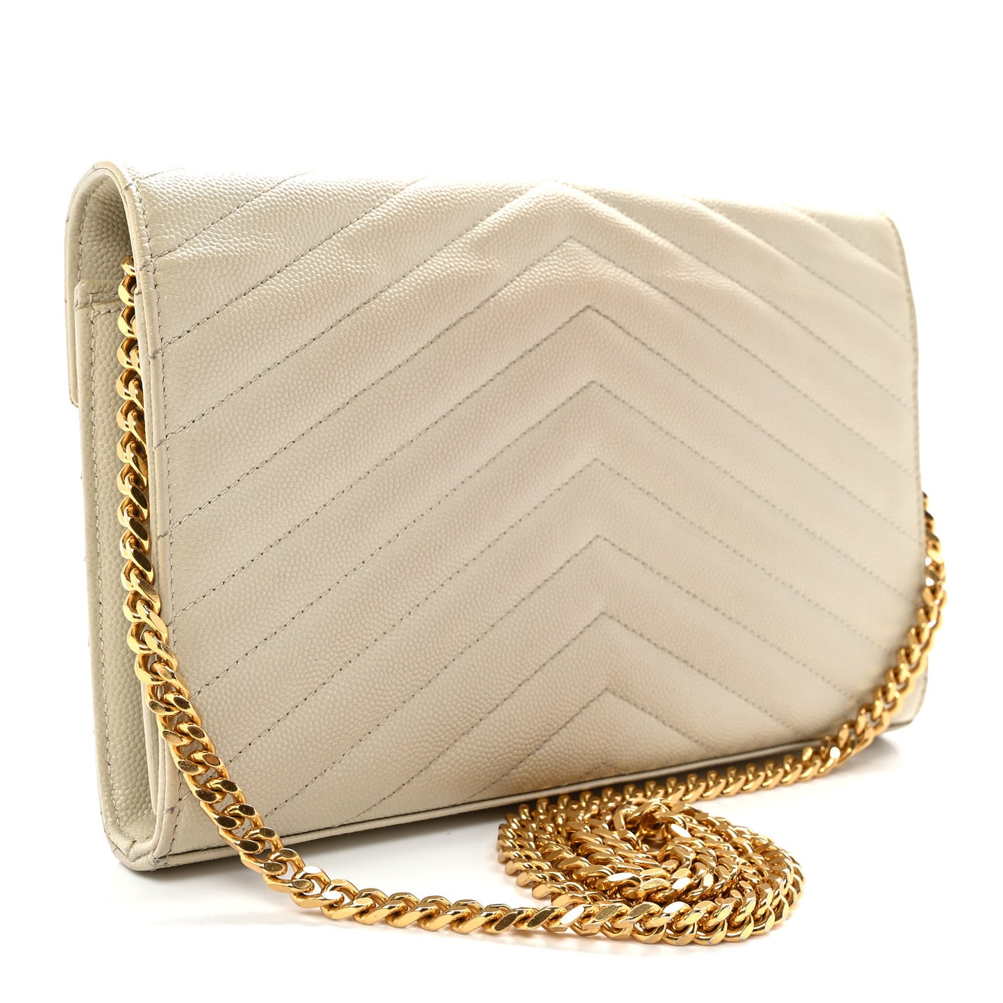 Grain De Poudre Matelasse Chevron Monogram Chain Wallet Crema Soft