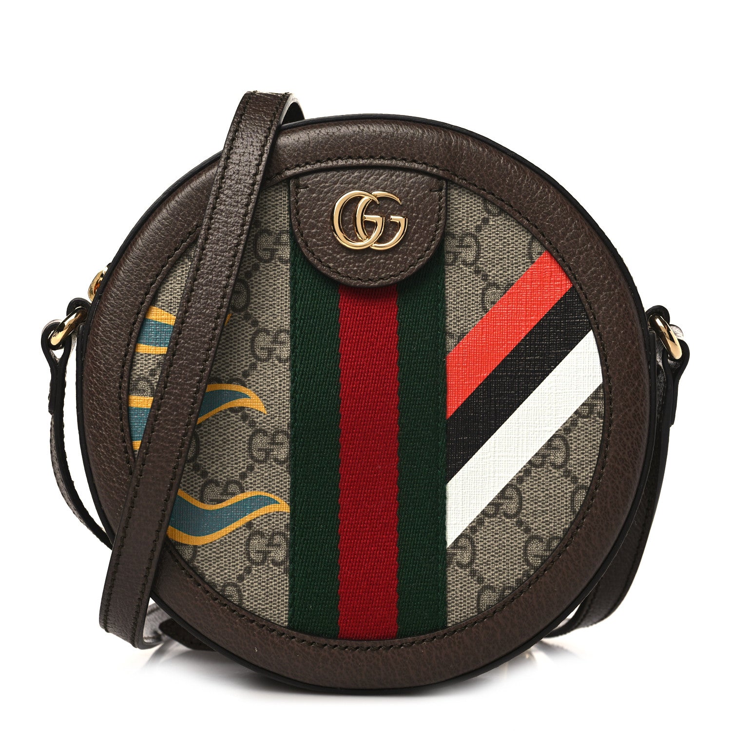 Gucci GG Supreme Monogram Equestrian Web Mini Ophidia Round Shoulder Bag Brown 1 of 10