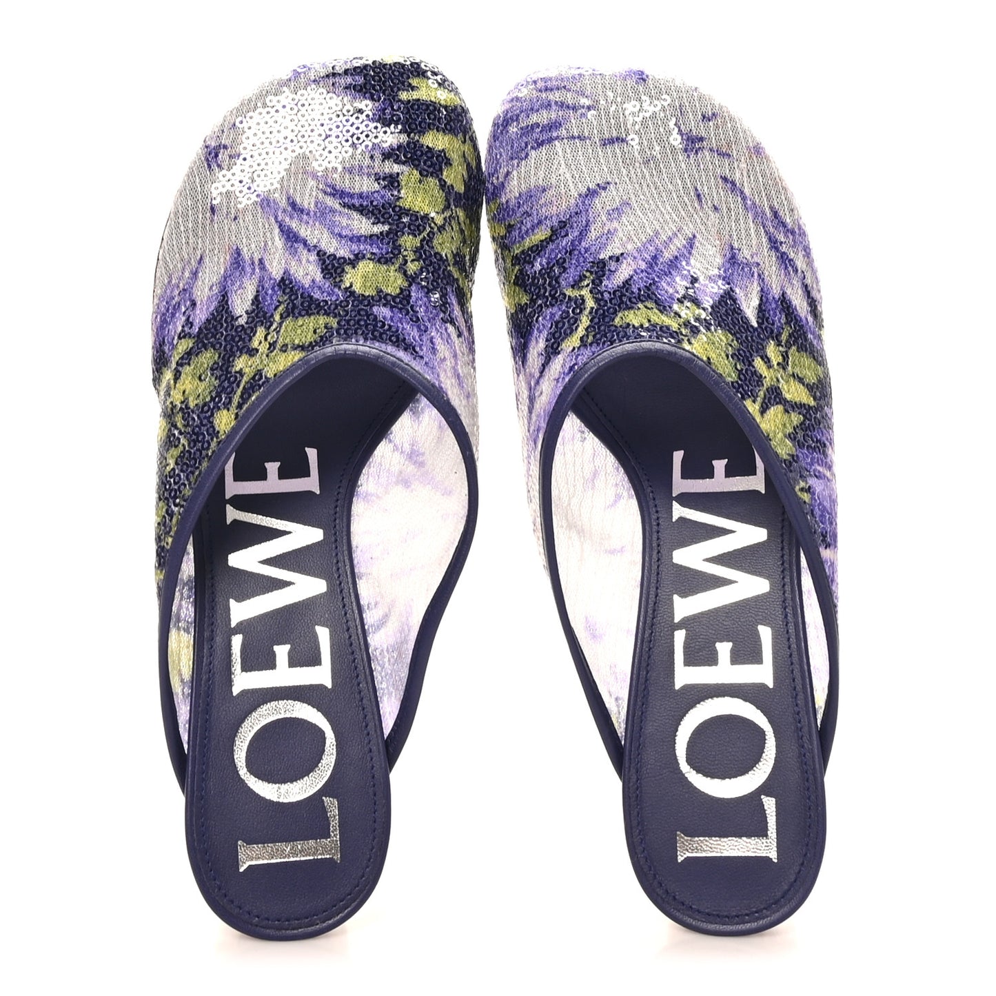Sequins Floral Toy Mules 36 Purple