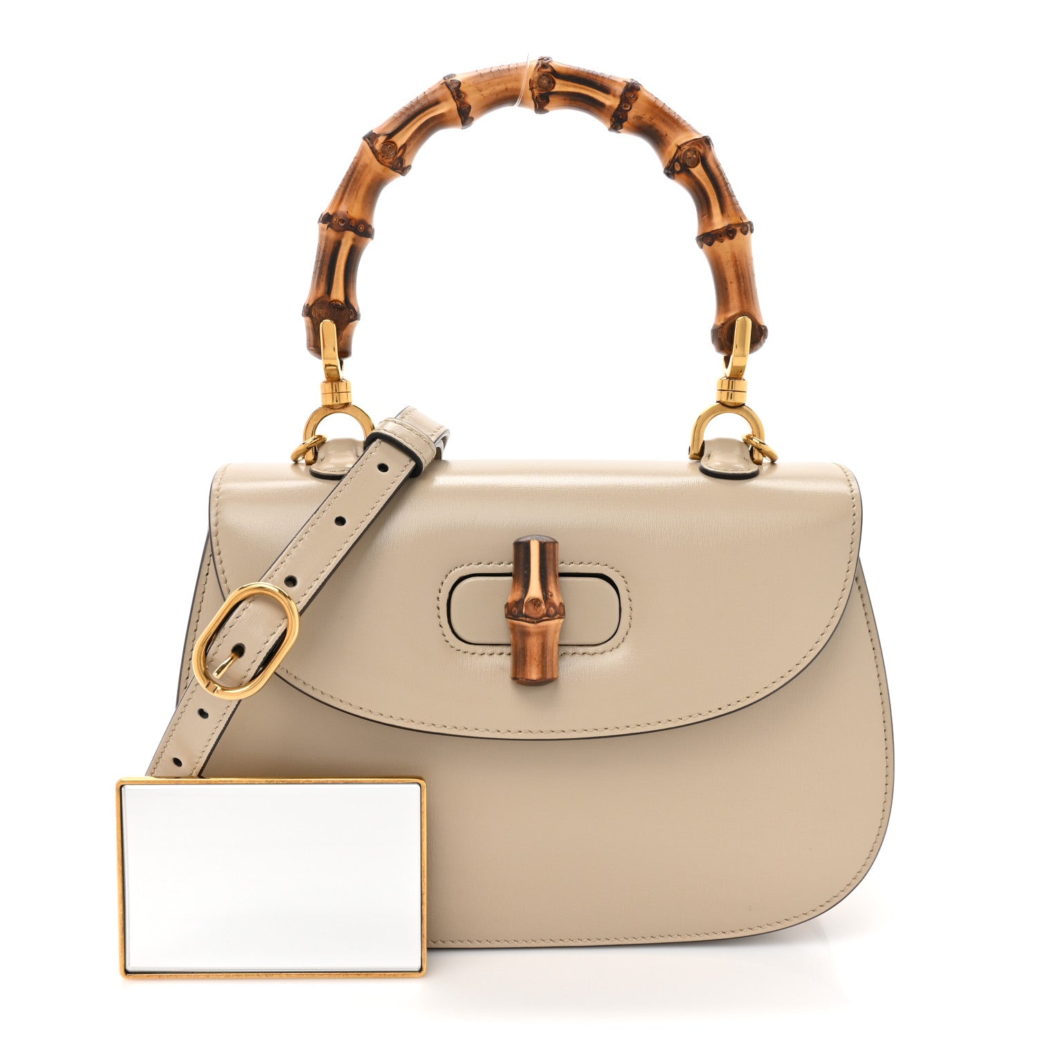 Gucci Boarded Dyana Lux Calfskin Web Small Bamboo 1947 Top Handle Bag Oatmeal 3 of 11