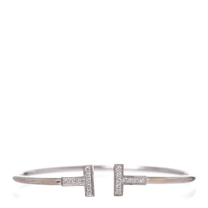 Tiffany 18K White Gold Diamond T Wire Bracelet 1 of 6