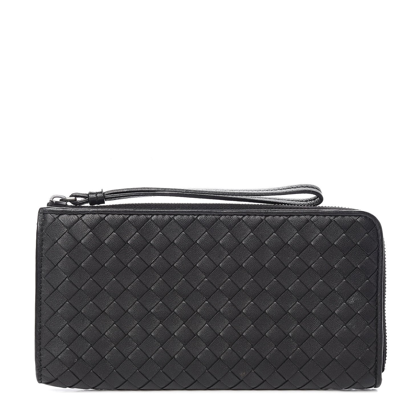 Nappa Intrecciato Half Zip Around Wallet Black