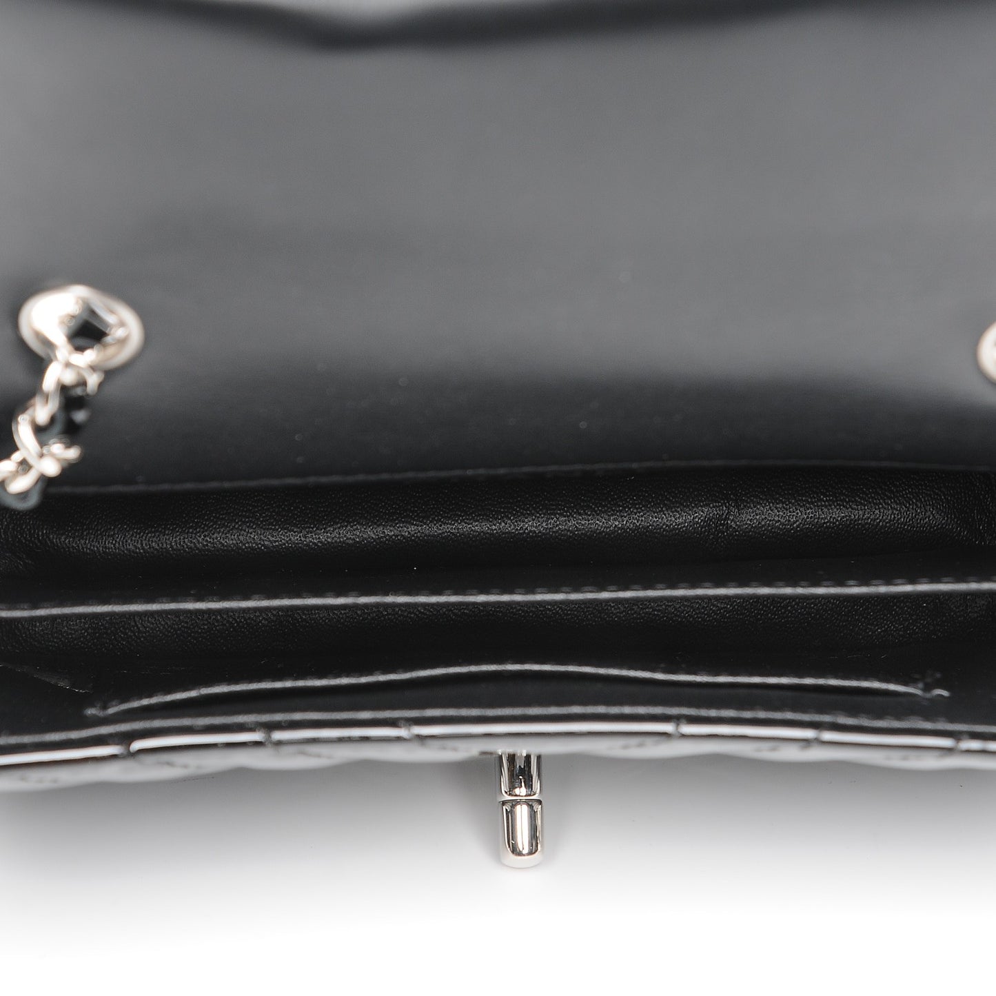 Patent Calfskin Chevron Quilted Extra Mini Flap Black