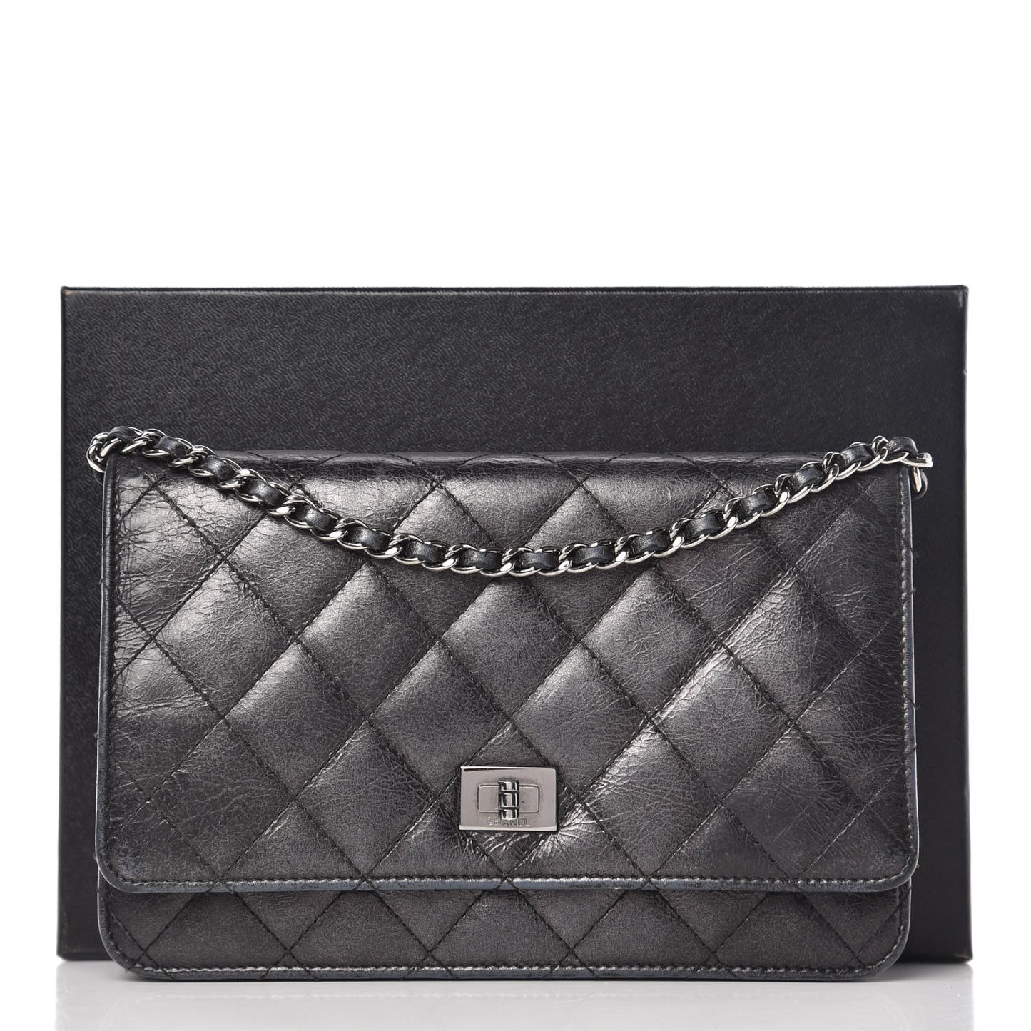 Glazed Aged Calfskin Reissue Wallet On Chain WOC Grey