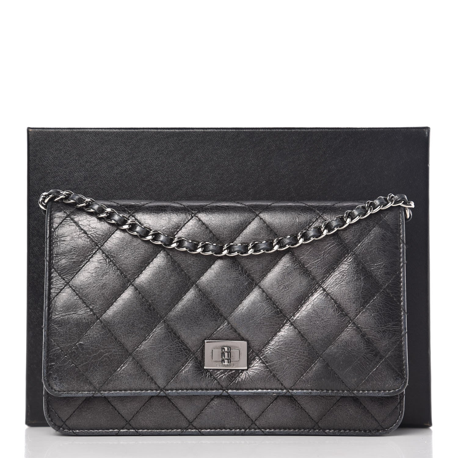 Chanel Glazed Aged Calfskin Reissue Wallet On Chain WOC Grey 13 of 13