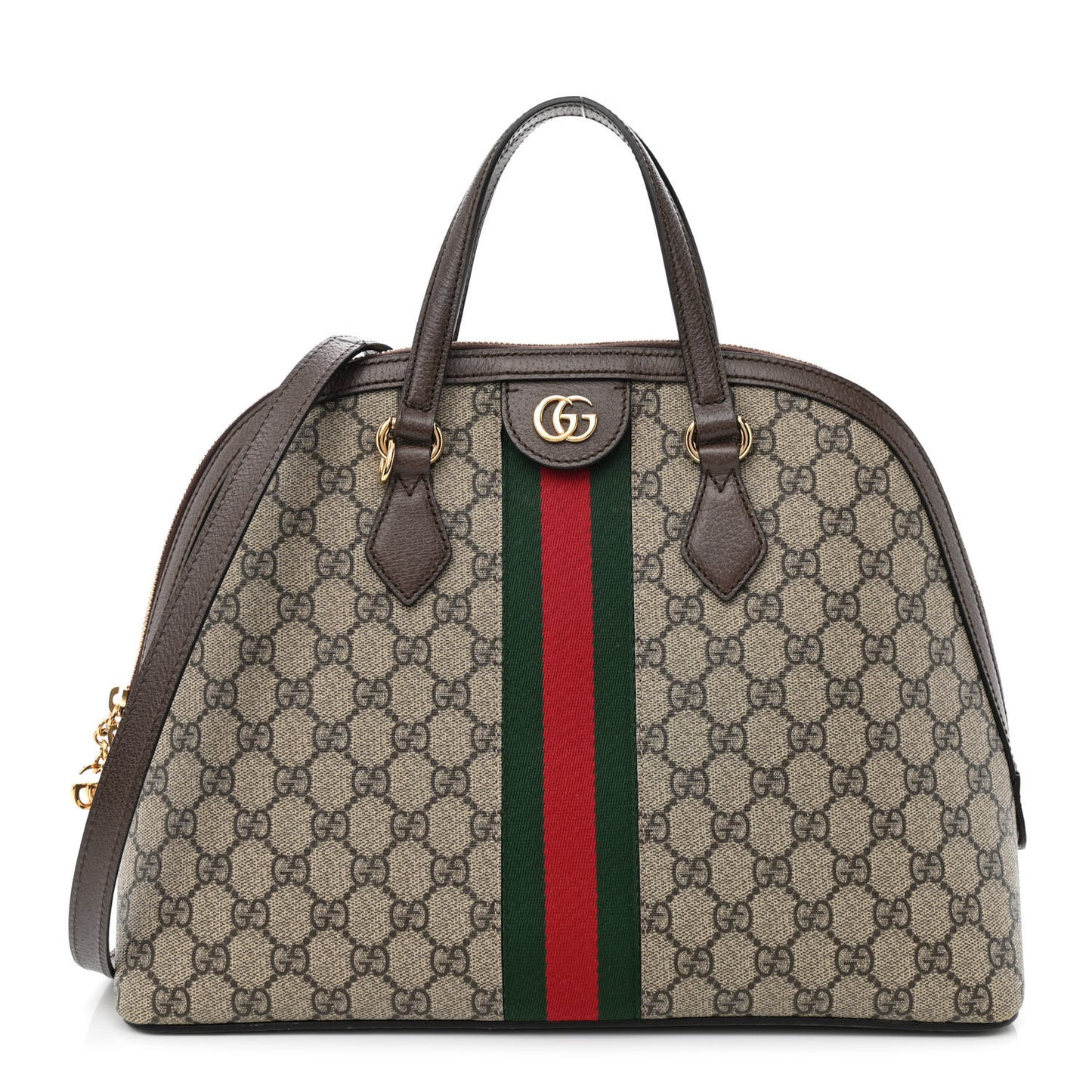 GG Supreme Monogram Web Medium Ophidia Top Handle Dome Bag Brown