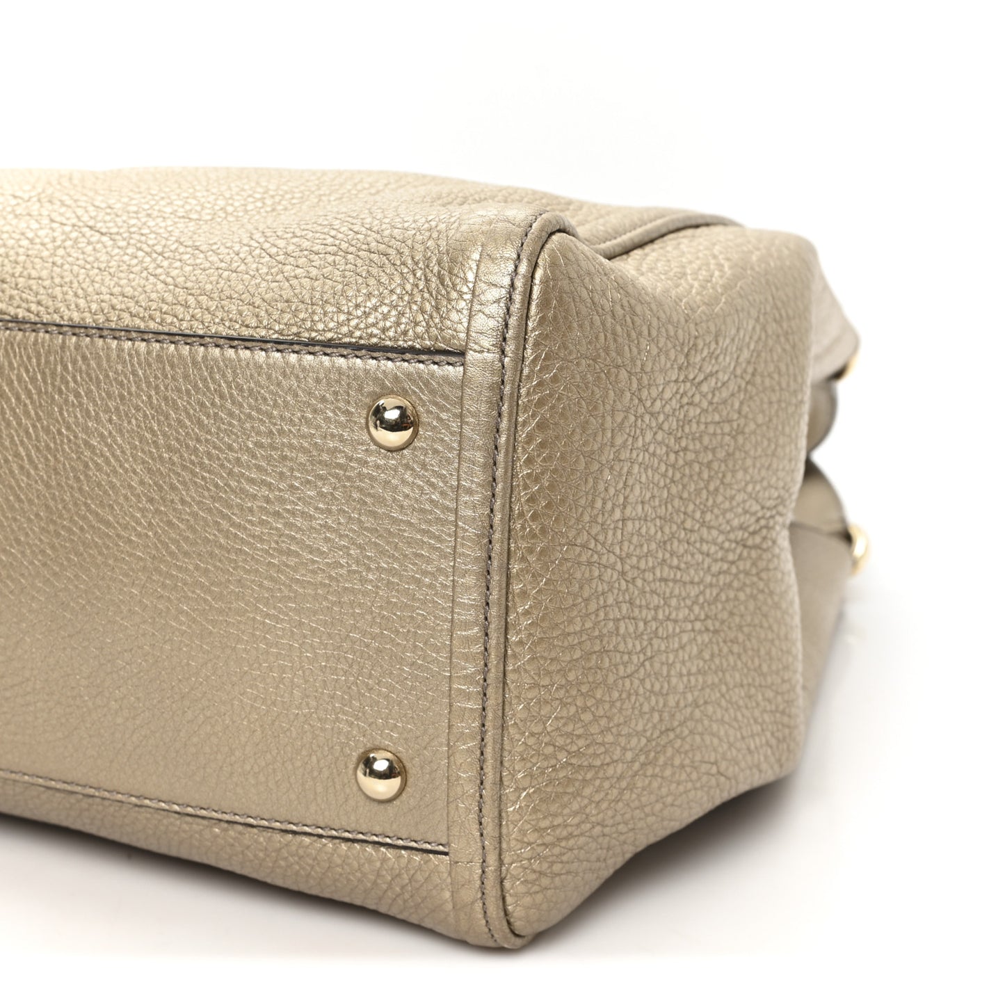 Metallic Pebbled Calfskin Medium Soho Shoulder Bag Golden Beige