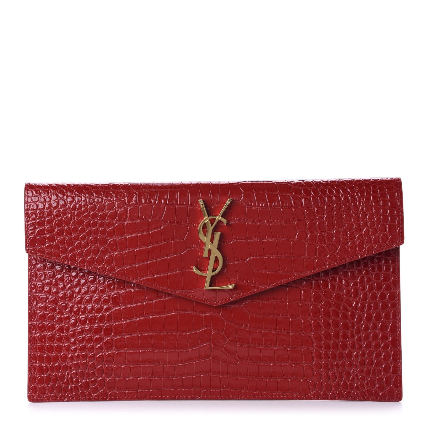 Calfskin Crocodile Embossed Uptown Monogram Clutch Rouge Eros